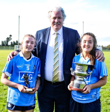 Hannah (POM) pictured with teammate Sarah Fagan (Clontarf GAA) after winning the Leinster Final&nbsp;