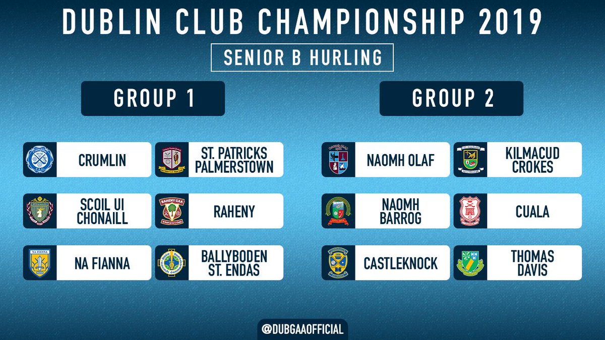 Senior Hurlers will face Crumlin, St. Patricks Palmerstown, Raheny, Na Fianna and Ballyboden St. Endas.