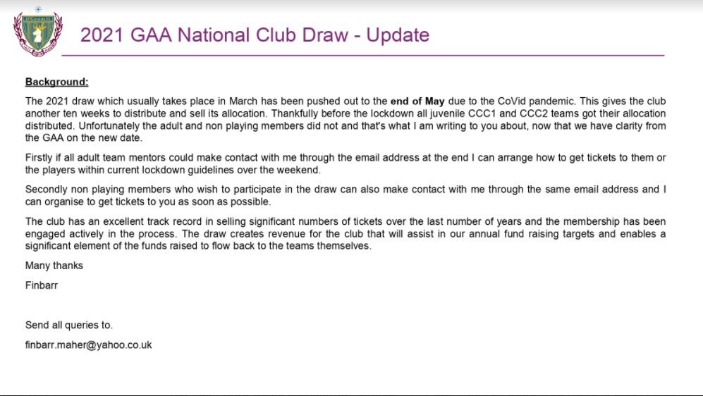 GAA National Club Draw 2021